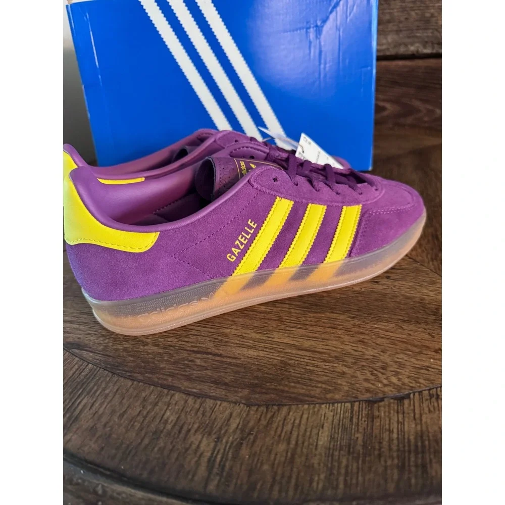 Adidas Gazelle Indoor W Rich Mauve Yellow Suede Sneakers JS1415 Womens 8.5